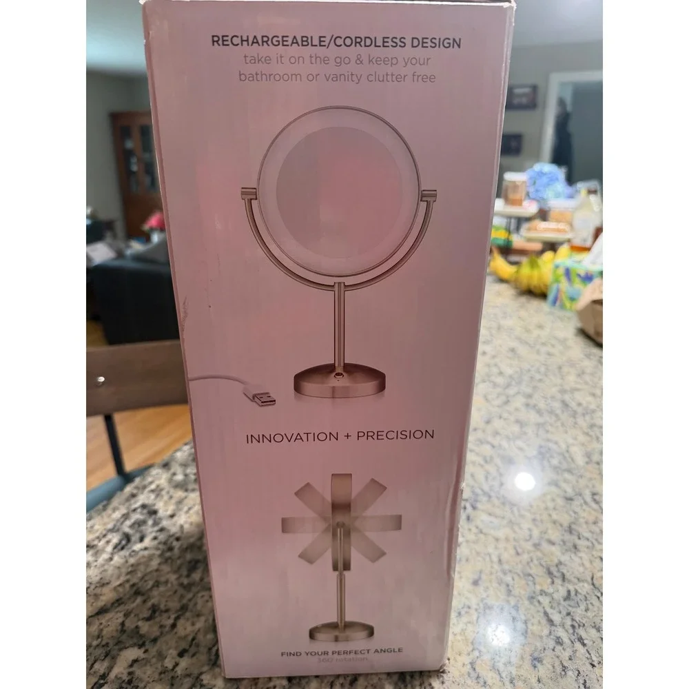 Conair HALO Lighted Vanity Mirror Rechargeable Touch Control Oval Satin Nickel